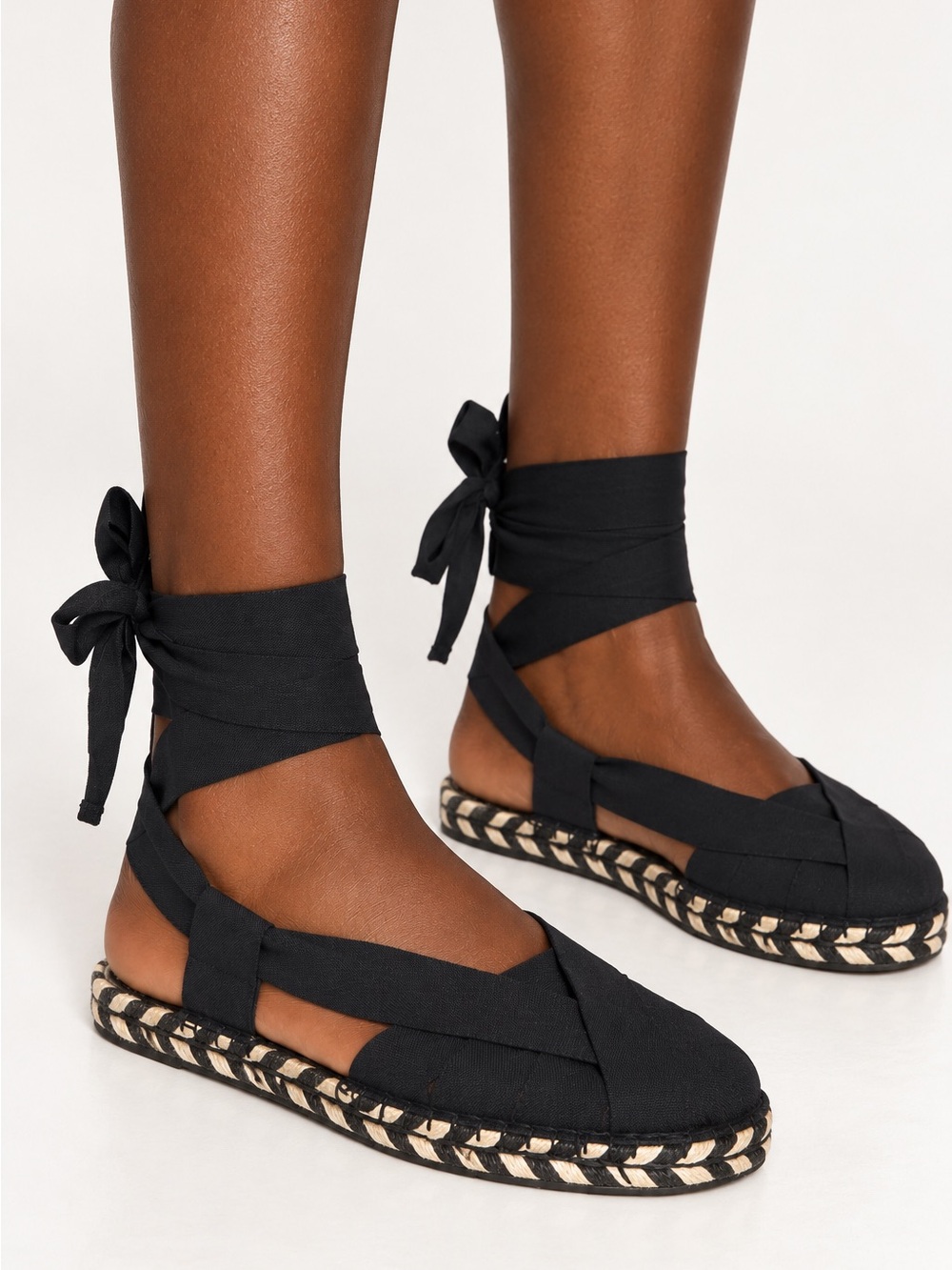 PROENZA SCHOULER Black Ribbon Lace-Up Espadrille Sandals